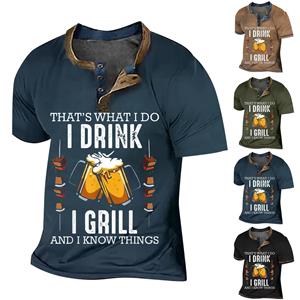 Niubiplus Heren T-shirt T-shirts Grafische tekst Zwart Militair Groen Zwembad Donkergrijs 3D-printen Straat Informeel Korte mouw Button-down Gedrukt Kleding Basic L zwart