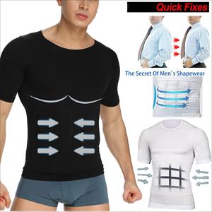 Lilvigor Shapewear Heren Compressie Shirt Ondershirt Afslankend Tank Top Workout Vest Abs Abdomen Slim Body Shaper Korte Mouw T-shirt S wit