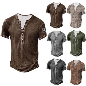Xingben Four Grafisch en geborduurd mode-T-shirt voor heren met korte mouwen, lente en zomer, bedrukt met korte mouwen L legergroene kleur