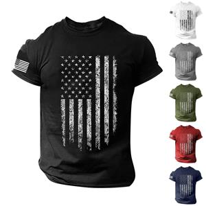 ElongPaoXiao Heren zomer T-shirt met korte mouwen en casual hals Retro bedrukt Onafhankelijkheidsdag T-shirt Street Track Tops S