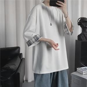 VantaGoods Koreaanse stijl nep tweedelig casual T-shirt voor heren - korte mouwen, losse pasvorm, trendy Hong Kong-ontwerp 2XL zwart
