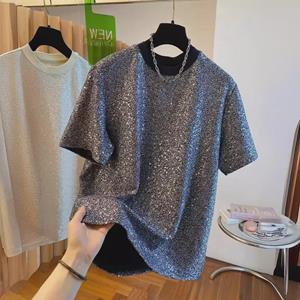 VantaGoods 2024 Heren Chic Sequin Zijden T-shirt - Europees Losvallend Kort Mouw Ontwerp L wit