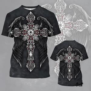 Chaokebang Grappig 3D Jezus Kruis Patroon Heren T-shirt Mode Vleugel Print Korte Mouw Tops Zomer Casual O-hals Losse Pullover Hip Hop Tees S