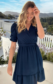 The Musthaves Amalfi Jurk Met Pofmouwen Night Blue