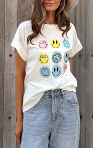 Jurkjes Smiley Detail T-Shirt Megan Ecru