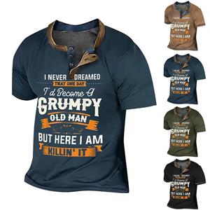 Niubiplus Heren T-shirt T-shirts Grafische tekst Zwart Militair Groen Zwembad Donkergrijs 3D-printen Straat Informeel Korte mouw Button-down Gedrukt Kleding Basic L zwart