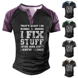 Niubiplus Heren T-shirt T-shirts Grafische tekst Zwart Militair Groen Zwembad Donkergrijs 3D-printen Straat Informeel Korte mouw Button-down Gedrukt Kleding Basic L blauw