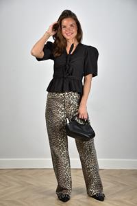 Ganni blouse met strikdetail en pofmouwen zwart