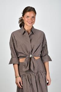STAUD cropped blouse Lisa met streepjes bruin