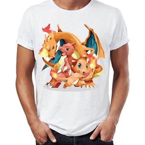 Bowen Big Mall Heren Pokemon Type Water Fire Squirtle Charmander Baublesaur Artsy Awesome Artwork Gedrukt T-shirt XS