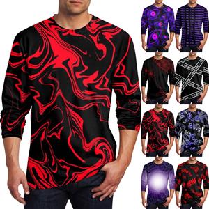 Ximalaya Heren T-shirt O-hals Kleding Kleding Buiten Lange Mouw Print Modeontwerper Vintage M wijn