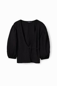 Desigual Omslagblouse met structuur - BLACK