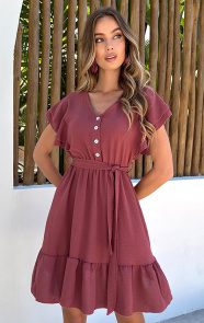 Jurkjes Ruffle Jurk V-Hals Vivy Dust Roze