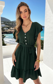 Jurkjes Ruffle Jurk V-Hals Vivy Emerald