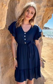 Jurkjes Ruffle Jurk V-Hals Vivy Night Blue