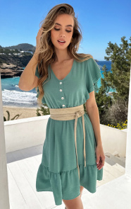 Jurkjes Ruffle Jurk V-Hals Vivy Mint