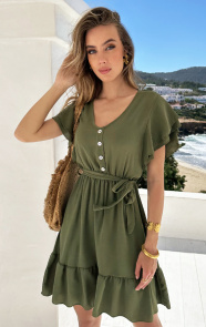 Jurkjes Ruffle Jurk V-Hals Vivy Army