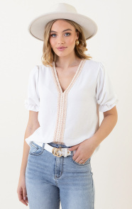 Jurkjes V-Hals Detail Boho Top Mara Ecru