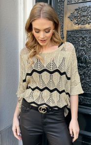 Jurkjes Glitter Gehaakte Lurex Top Beige