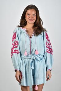 Sage & Ivy blouse Rosa met borduursel baby blauw