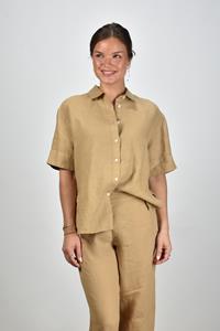 Academia linnen blouse Zoe met korte mouwen beige