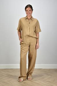 Academia linnen broek Sary met elastische tailleband beige