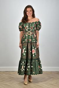 Farm Rio jurk pineapple off-shoulder groen
