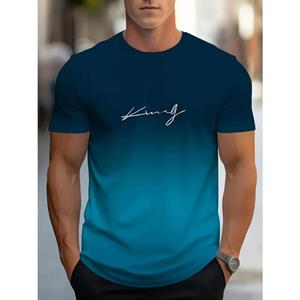 ForYourBeauty Levendig Gradient King Grafisch Print T-shirt - Korte Mouw Ronde Hals Casual Ademend Vochtafvoerend Zomer Outdoor Essentieel voor Mannen S blauw
