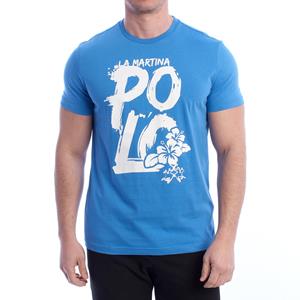 LA MARTINA Heren Regular Fit T-shirt met korte mouwen YMR323-JS206 L blauw