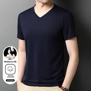 VantaGoods Heren V-hals Moerbei Zijde Korte Mouw T-shirt - Zomer 2022 Ice Zijde Slim Fit Top, Ademend, Effen Kleur Small