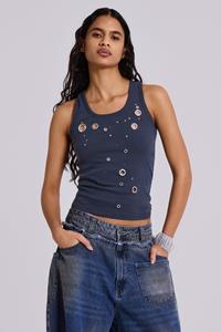 Jaded London Eye Contact Vest Top With Eyelets in Grey