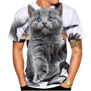 Huiteng 3D Kattenprint Cool T-shirt Herenmode Casual Korte Mouw T-shirt S
