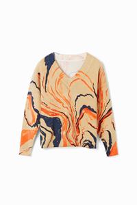 Desigual Oversized trui gebogen lijnen - BROWN