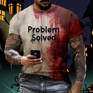 Aunel Halloween Bloedvlek T-shirt Korte Mouw Ronde Hals Heren Casual Top Creepy Problem Solved Ik Ben Goed T-shirt voor Halloweenfeest 6XL