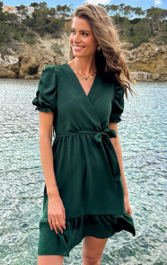 The Musthaves Amalfi Jurk Met Pofmouwen Smaragd