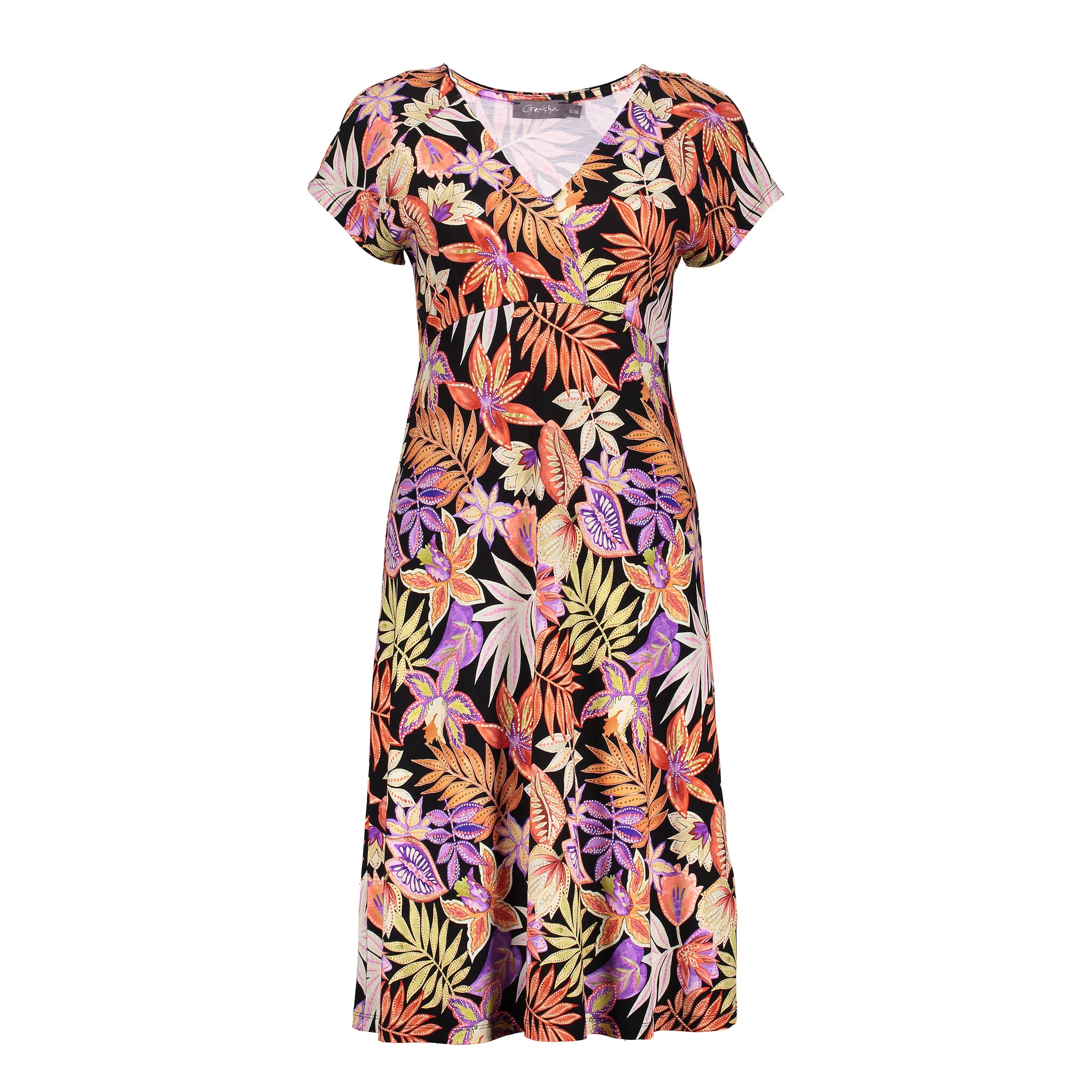 Geisha 57136-60 june 220 dress short sleeves aop pr.01-25-1 coral/purple