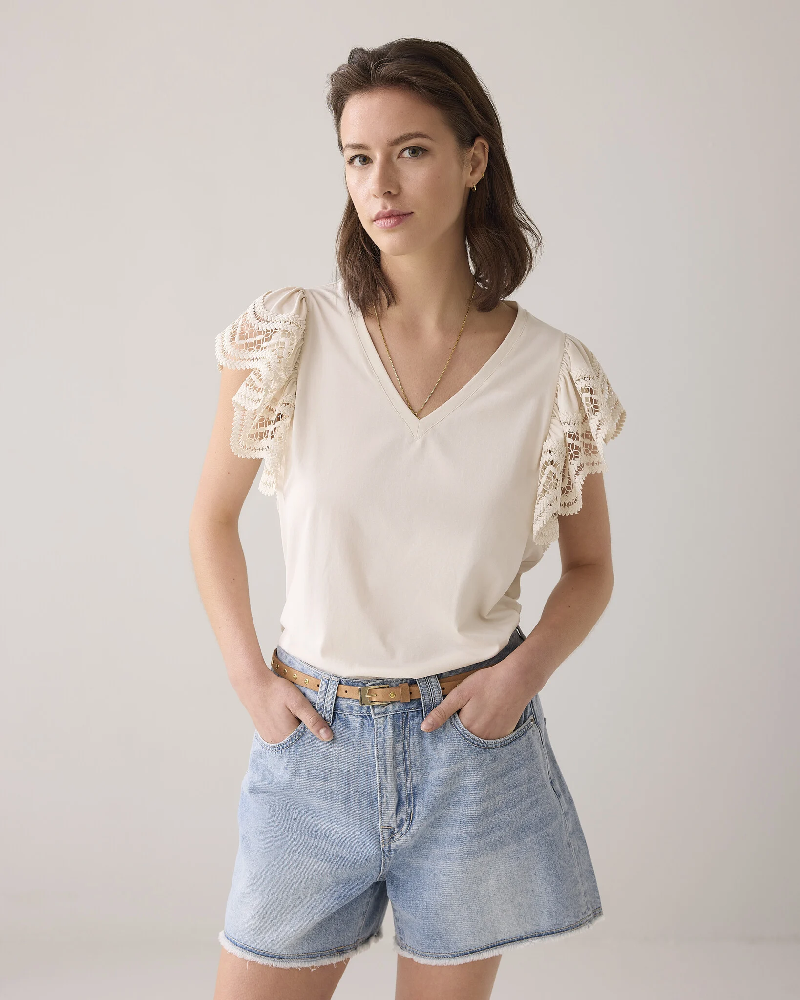 Summum butterfly sleeve top with lace 3s5025-30609 122 ivory