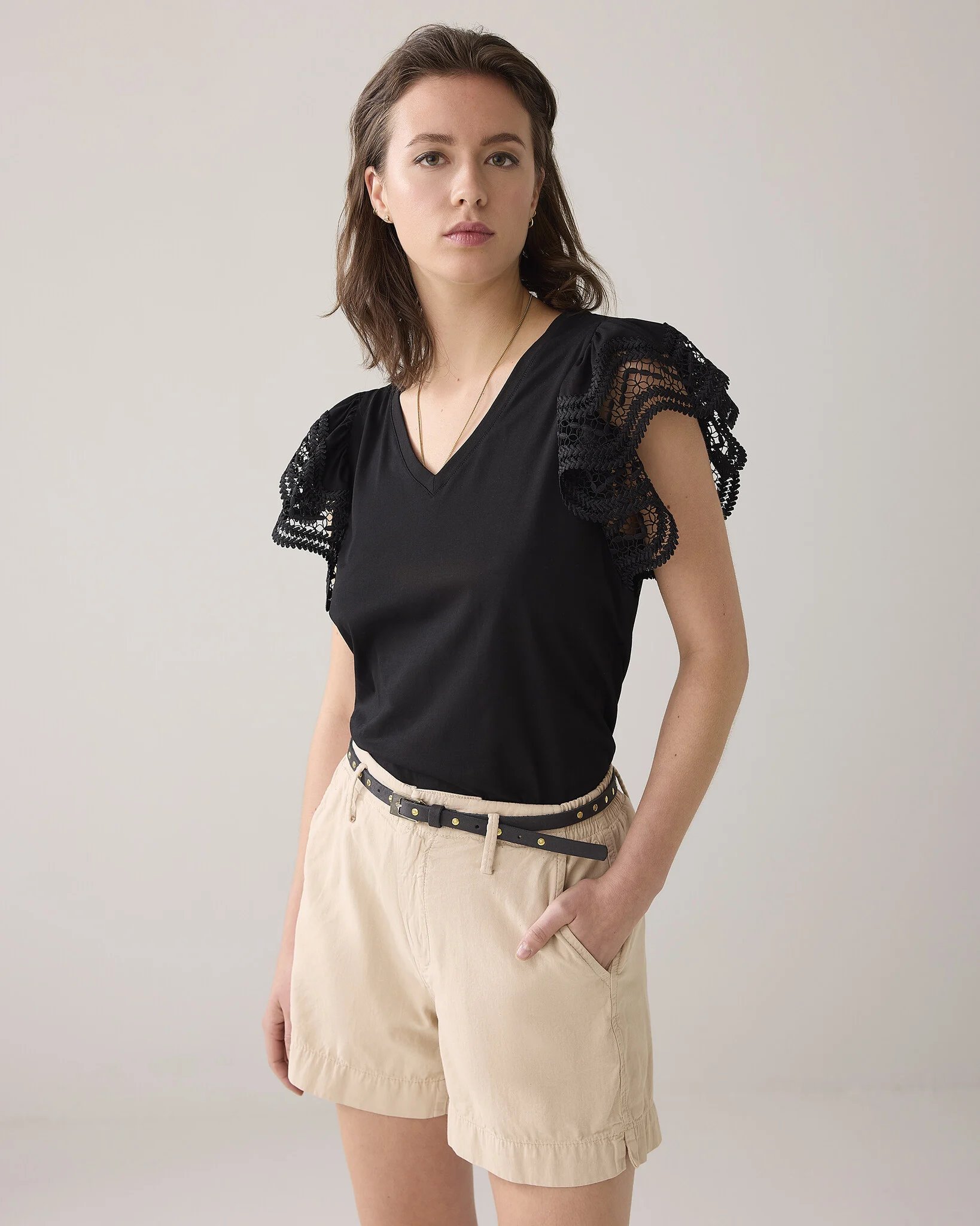 Summum 3s5025-30609 990 butterfly sleeve top with lace black