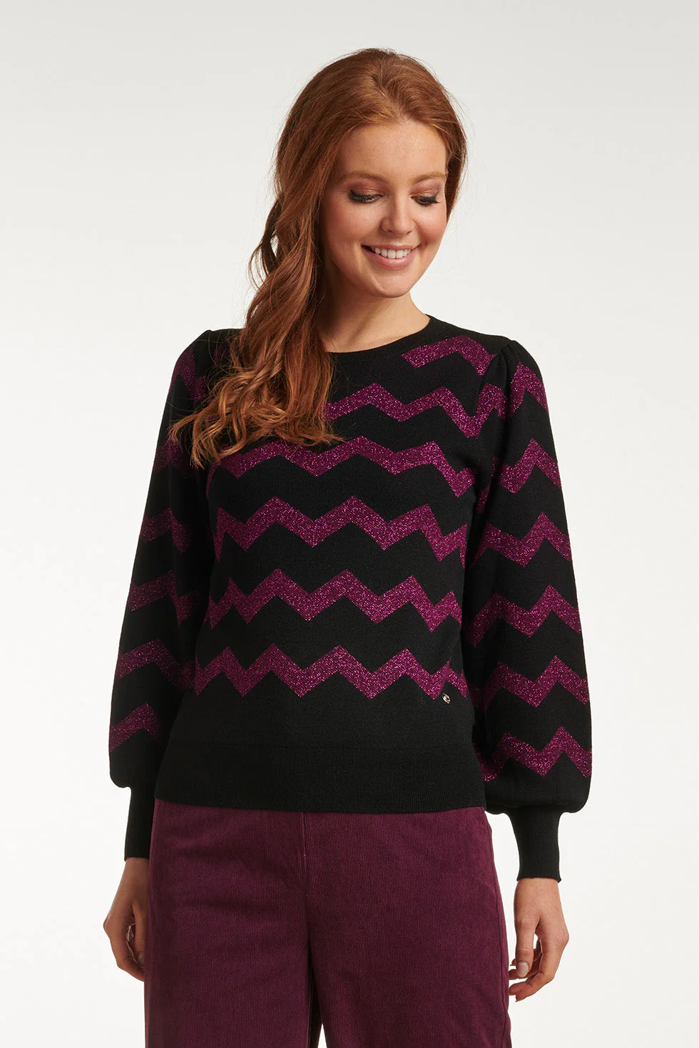 Smashed Lemon 23700-999-380 paarsee zigzagprint ronde hals top |