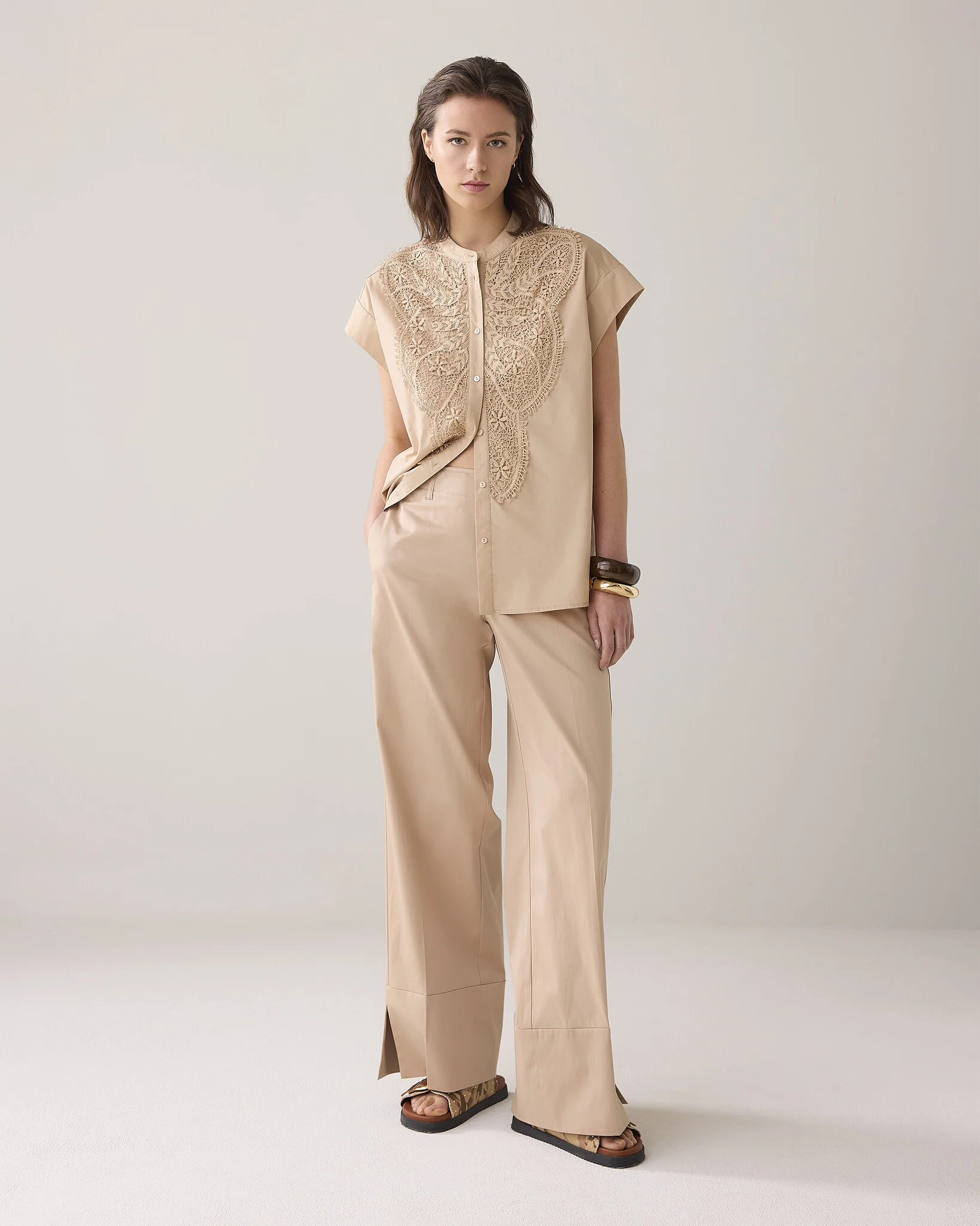 Summum 4s2809-11816 707 trousers long cotton stretch sesame