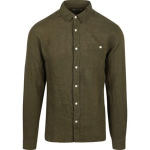 Knowledge Cotton Apparel Overhemd Lange Mouw  Overhemd Linnen Olijfgroen