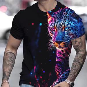 Chaokebang Heren T-shirt 3D Animal Grafische Tees Casual Y2k O-hals Korte Mouw Luipaardprint Harajuku Streetwear Oversized Tops Kleding S