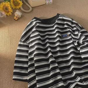 VantaGoods Trendy gestreept T-shirt met korte mouwen voor heren - Frisse, casual ronde hals, losse pasvorm. 3XL