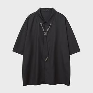 VantaGoods Heren Zwart Yuppie Stijl Overhemd met Korte Mouwen - High-End Hong Kong Design, Cool, Straatklaar, Losse Pasvorm voor de Zomer M wit