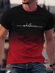 Xuhaijian02 Zomeruitje Whatever Print Gradient Crew Neck T-shirt voor heren Trendy casual top met korte mouwen Heren T-shirt ropa de hombre XXS