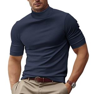 LumaGoods Heren 2024 Zomer Effen Kleur Korte Mouw Henry T-shirt Double Extra Large marineblauwe kleur