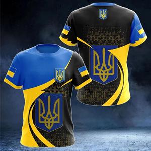 Xuhaijian02 UKRAINE Heren T-shirt Zomer Korte Mouw Oekraïne Nationaal Embleem Vlag Print Mode Ronde Hals Pullover Shirt Herenkleding S