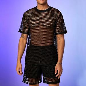 Winnerer Saturn Heren Visnet Shirt Heren Visnet Top Mesh Transparant Spier T-shirt Net Onderhemd Top L zwart