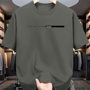 ETST WENDY 005 Summer men's 100% cotton casual loose fit large letter print round neck short sleeved T-shirt top High Street Unisex style S