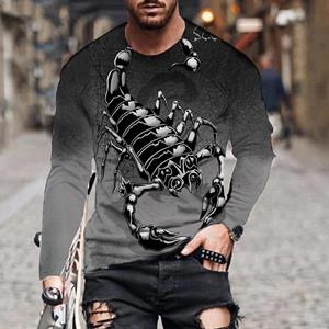 Womens blouse shirts Nieuwe 3D Scorpion Print Heren T-shirts Lange Mouw T-shirts Ronde Hals Casual Pullover Herenkleding Plus Size XS paars